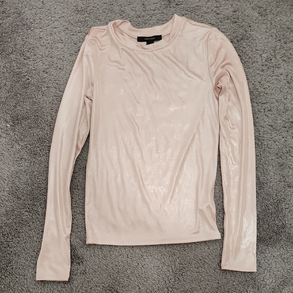 Forever 21 Shiny Pink Long Sleeve Shirt | Size S
